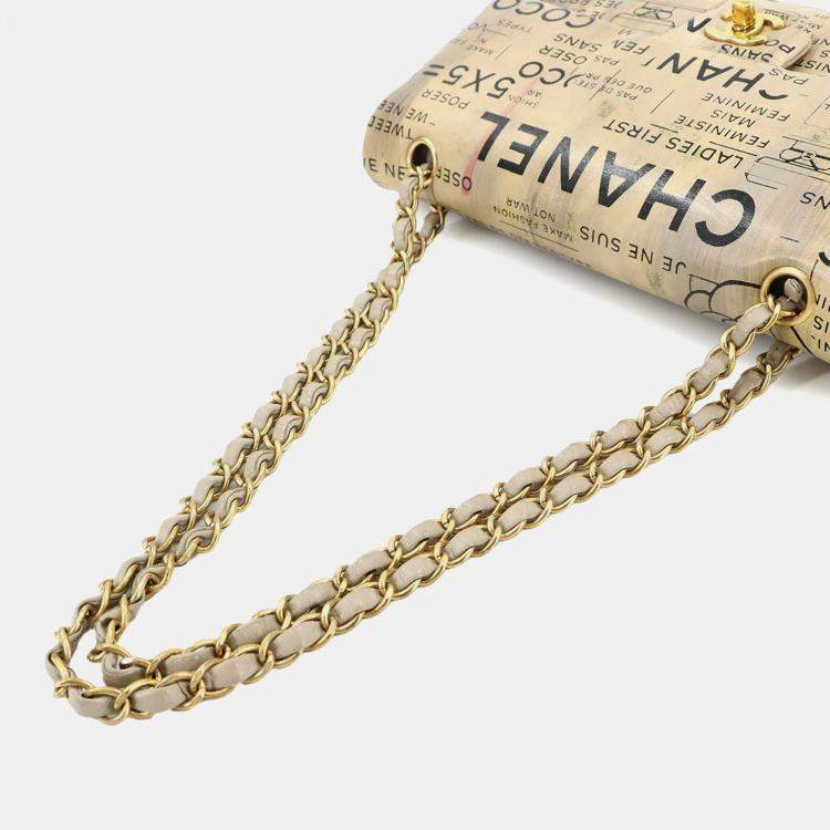 مملوكة مسبقًا Chanel Newspaper Print Beige Leather Chain Shoulder Bag