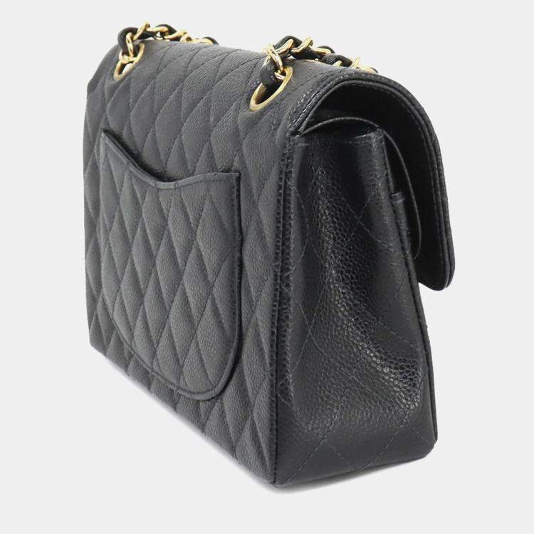 Pre Owned Chanel Classic Double Flap Small Black Caviar Leather Chain Shoulder Bag