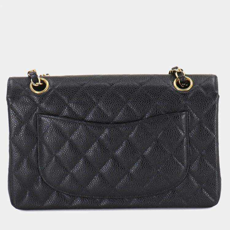 Pre Owned Chanel Classic Double Flap Small Black Caviar Leather Chain Shoulder Bag
