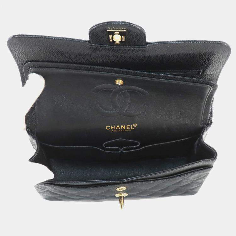 Pre Owned Chanel Classic Double Flap Small Black Caviar Leather Chain Shoulder Bag