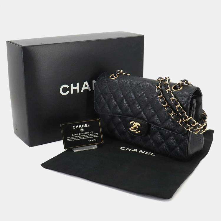 Pre Owned Chanel Classic Double Flap Small Black Caviar Leather Chain Shoulder Bag