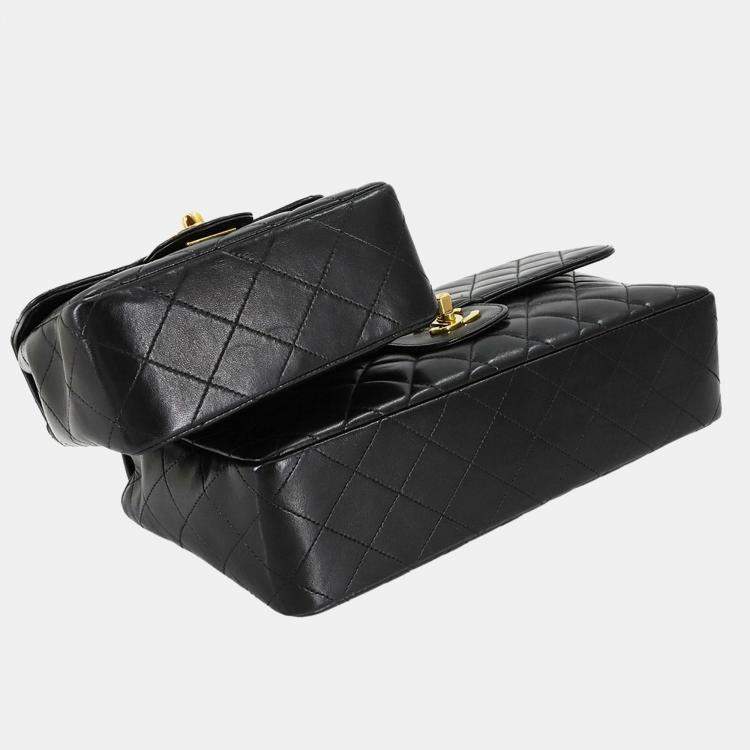 Pre Owned Chanel Vintage Twin Flap Set Black Leather Handbags