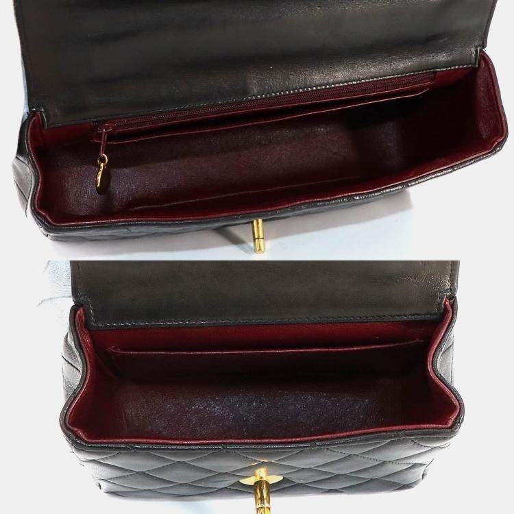 Pre Owned Chanel Vintage Twin Flap Set Black Leather Handbags