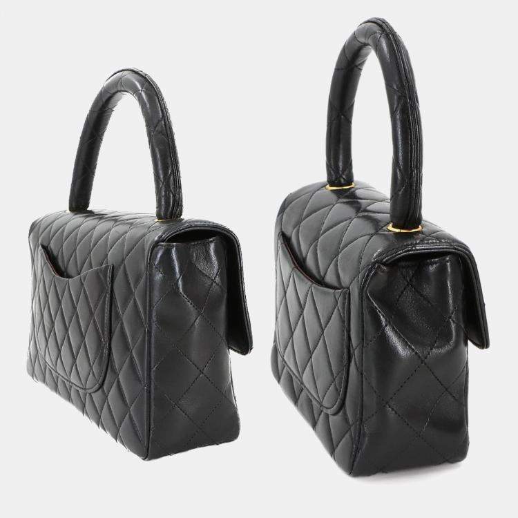 Pre Owned Chanel Vintage Twin Flap Set Black Leather Handbags
