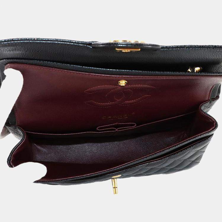 Pre Owned Chanel Classic Double Flap Medium Black Caviar Leather Chain Shoulder Bag