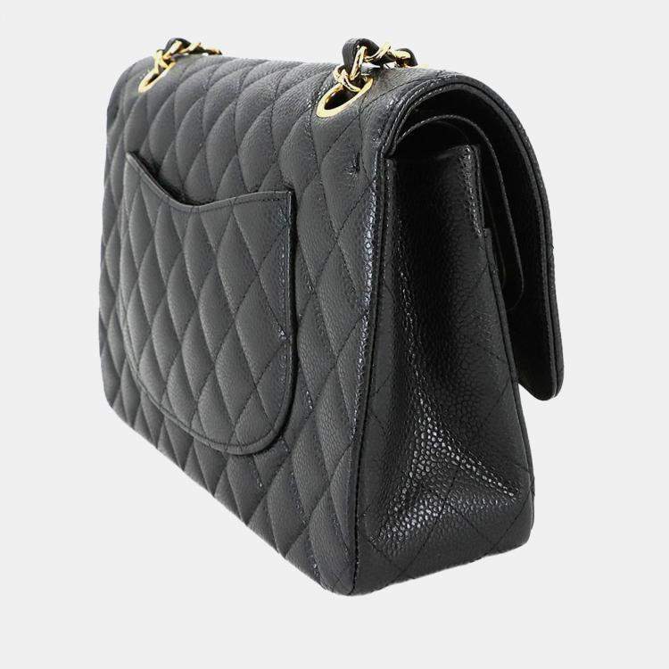Pre Owned Chanel Classic Double Flap Medium Black Caviar Leather Chain Shoulder Bag