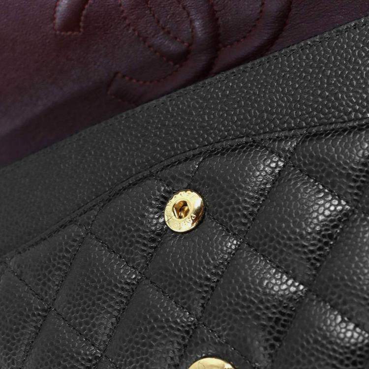 Pre Owned Chanel Classic Double Flap Medium Black Caviar Leather Chain Shoulder Bag