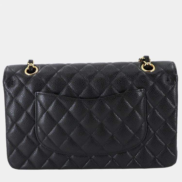 Pre Owned Chanel Classic Double Flap Medium Black Caviar Leather Chain Shoulder Bag