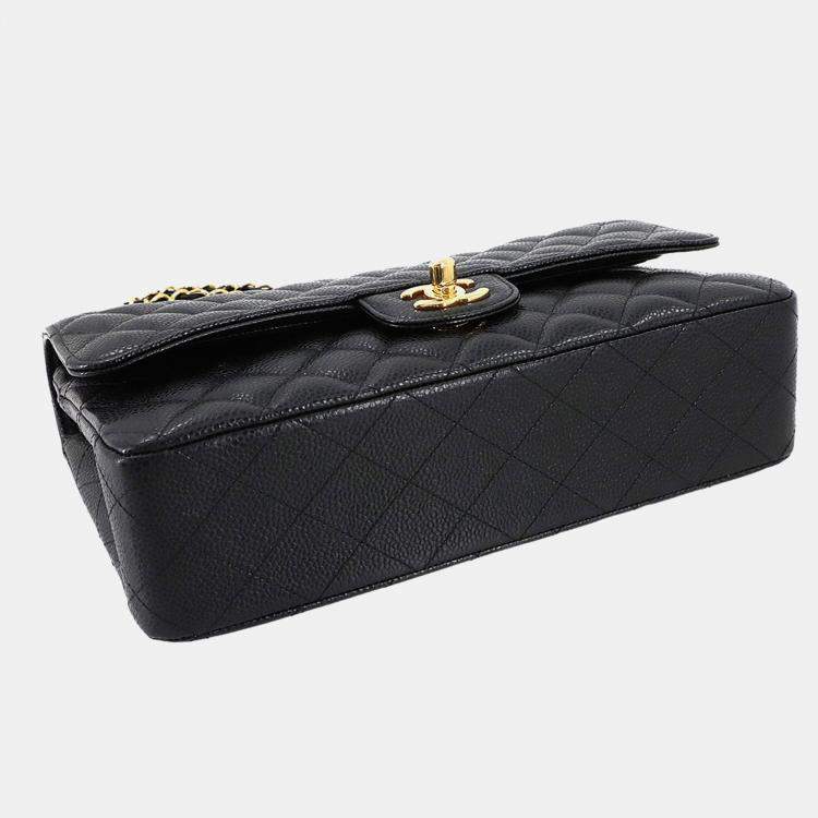 Pre Owned Chanel Classic Double Flap Medium Black Caviar Leather Chain Shoulder Bag