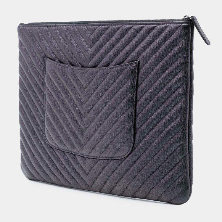 Pre Owned Chanel Purple Large CC Chevron Iridescent Caviar O Case Clutch
