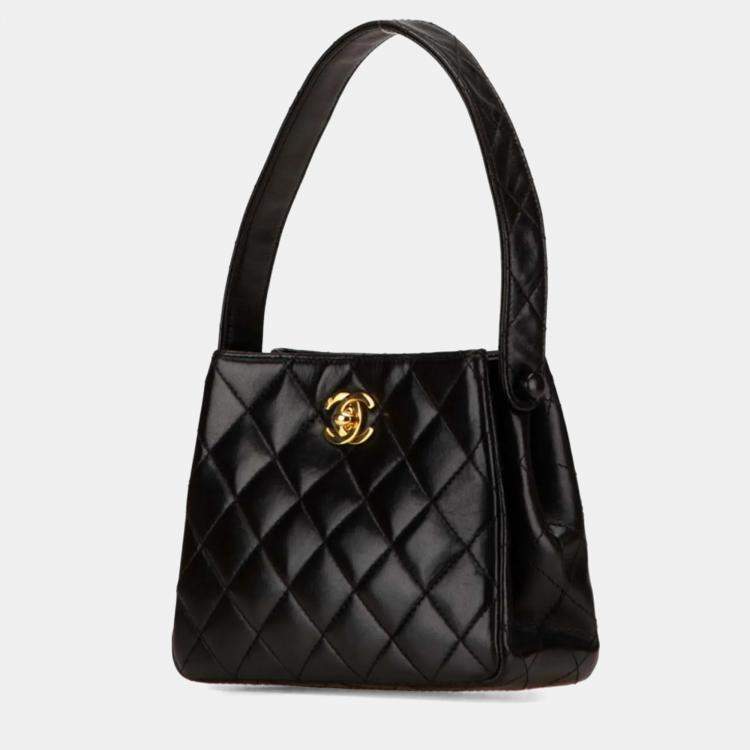 Pre Owned Chanel Matelasse Coco Mark Mini Black Lambskin Leather Mini Bag