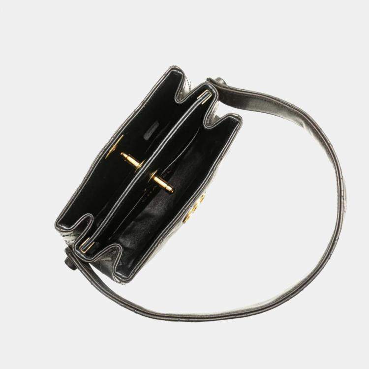 Pre Owned Chanel Matelasse Coco Mark Mini Black Lambskin Leather Mini Bag