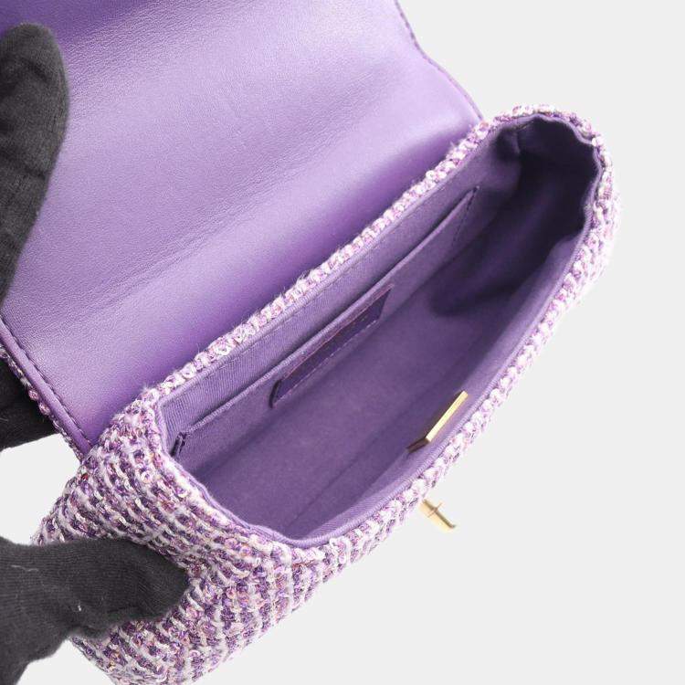 Pre Owned Chanel Matelasse Purple Fabric Top Handle Bag