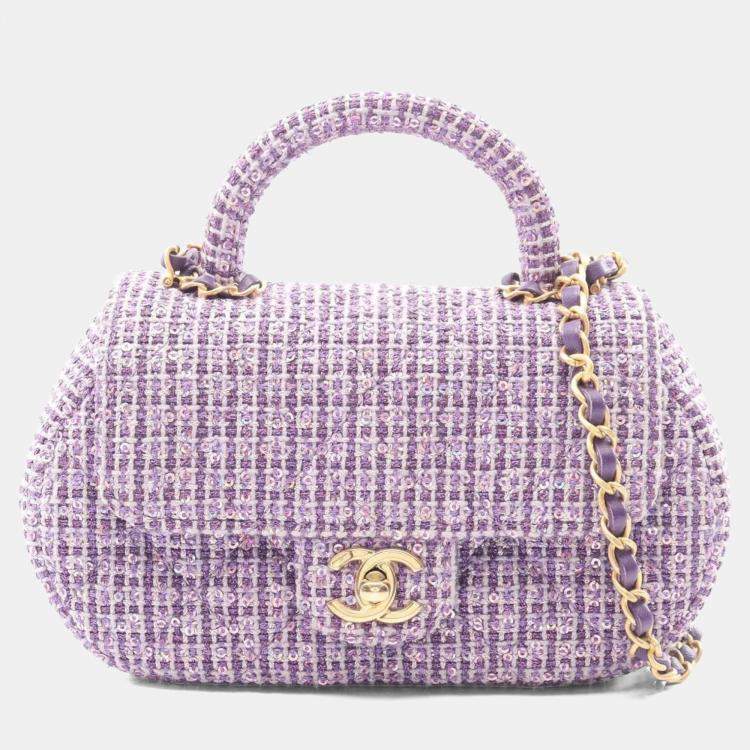 Pre Owned Chanel Matelasse Purple Fabric Top Handle Bag