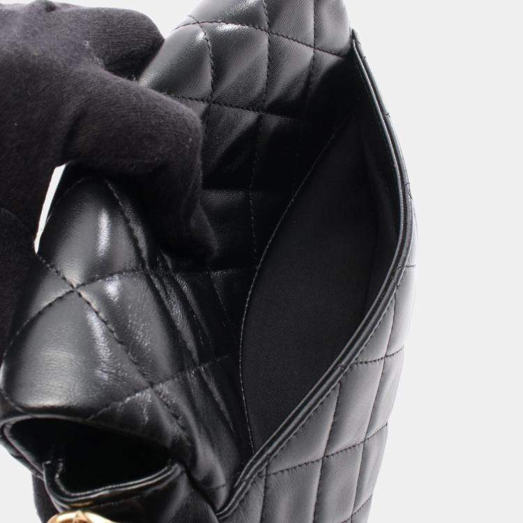 Pre Owned Chanel Coco Mark Black Lambskin Leather Shoulder Bag