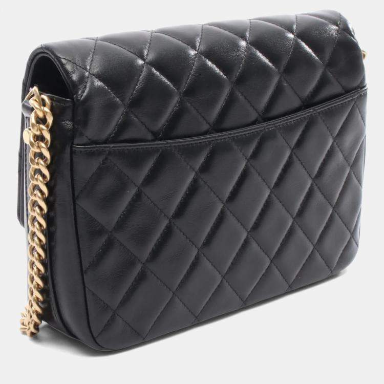 Pre Owned Chanel Coco Mark Black Lambskin Leather Shoulder Bag