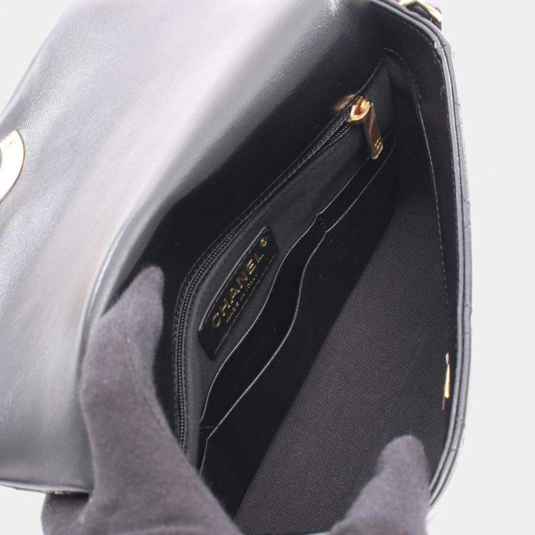 Pre Owned Chanel Coco Mark Black Lambskin Leather Shoulder Bag