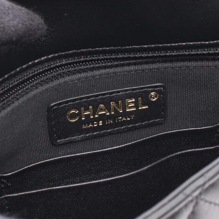 Pre Owned Chanel Coco Mark Black Lambskin Leather Shoulder Bag