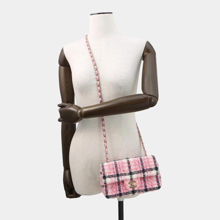 Pre Owned Chanel Pink Tweed Chain Shoulder Bag