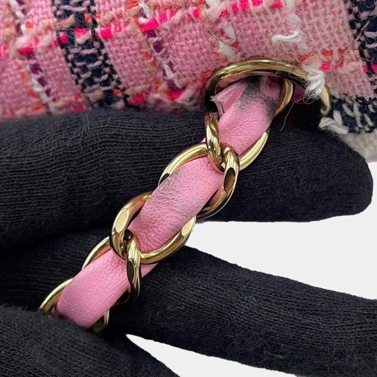 Pre Owned Chanel Pink Tweed Chain Shoulder Bag