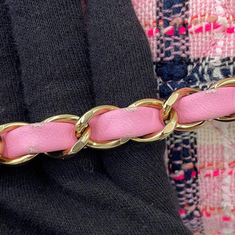 Pre Owned Chanel Pink Tweed Chain Shoulder Bag