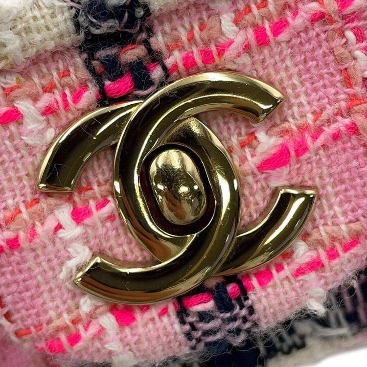Pre Owned Chanel Pink Tweed Chain Shoulder Bag