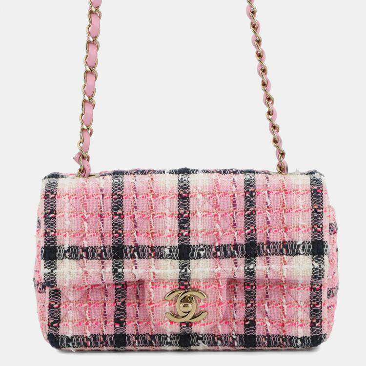 Pre Owned Chanel Pink Tweed Chain Shoulder Bag