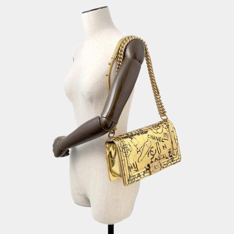 Pre Owned Chanel Chain Shoulder Bag Boy Embossed Leather Coco Mark