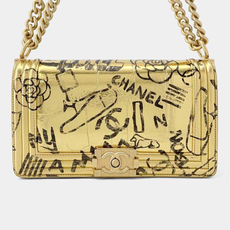 Pre Owned Chanel Chain Shoulder Bag Boy Embossed Leather Coco Mark