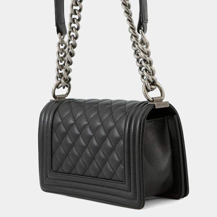 Pre Owned Chanel Chain Shoulder Bag Matelasse Coco Mark Boy Small Black