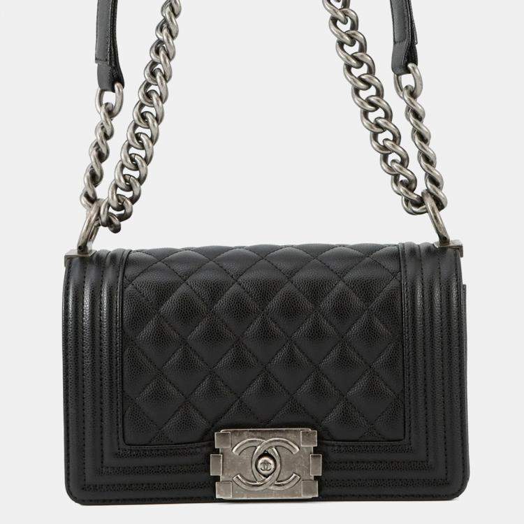 Pre Owned Chanel Chain Shoulder Bag Matelasse Coco Mark Boy Small Black