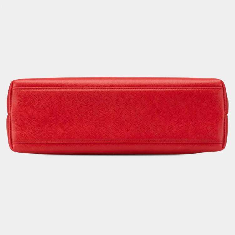Pre Owned Chanel Coco Mark Red Grained Calfskin Leather Shoulder Bag