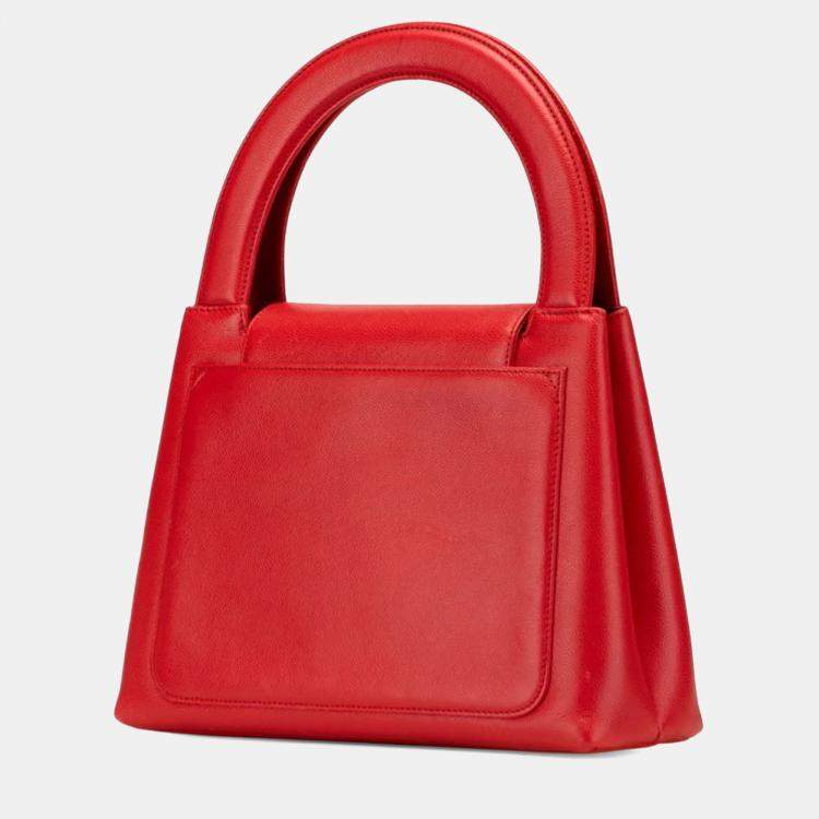 Pre Owned Chanel Coco Mark Red Grained Calfskin Leather Shoulder Bag