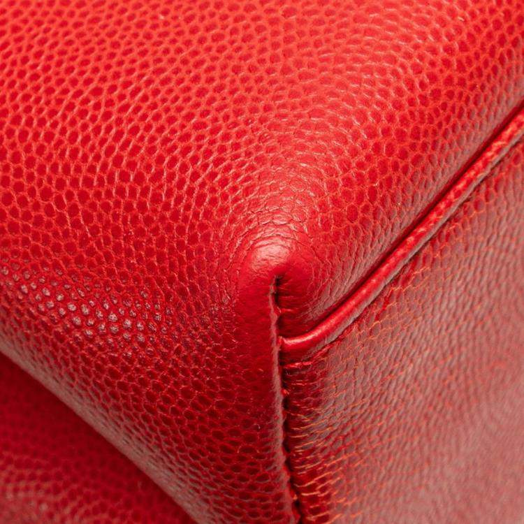 Pre Owned Chanel Coco Mark Red Grained Calfskin Leather Shoulder Bag