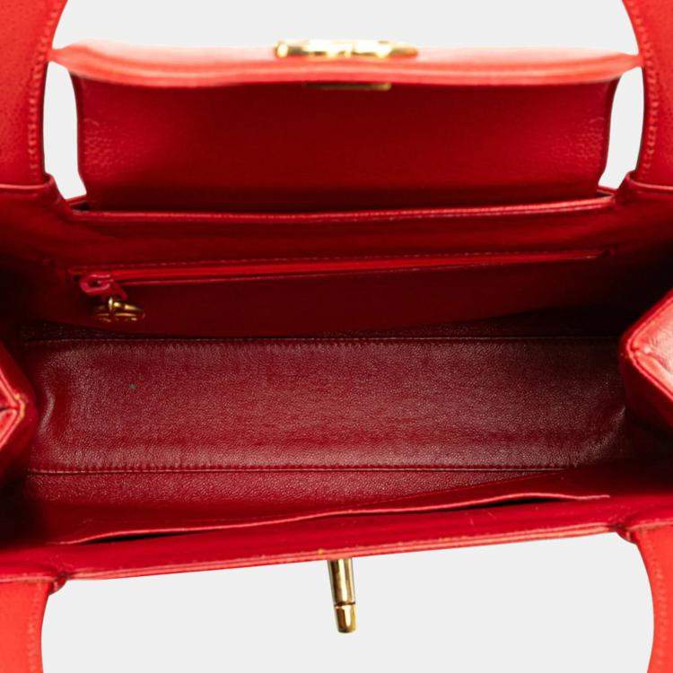 Pre Owned Chanel Coco Mark Red Grained Calfskin Leather Shoulder Bag