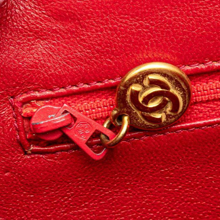 Pre Owned Chanel Coco Mark Red Grained Calfskin Leather Shoulder Bag
