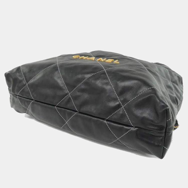 Pre Owned Chanel 22 Black Calfskin Leather Backpack