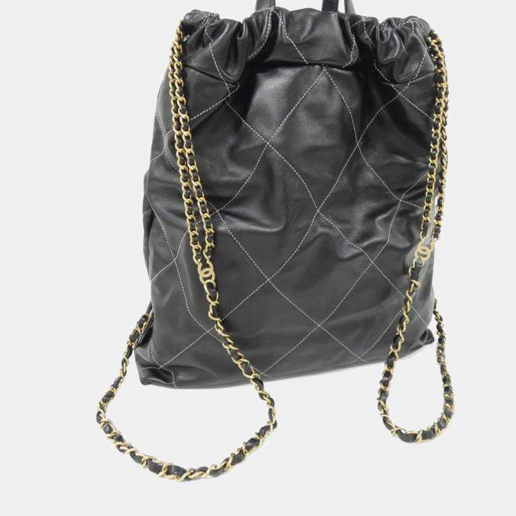 Pre Owned Chanel 22 Black Calfskin Leather Backpack