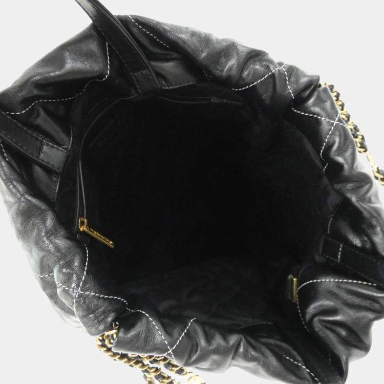 Pre Owned Chanel 22 Black Calfskin Leather Backpack