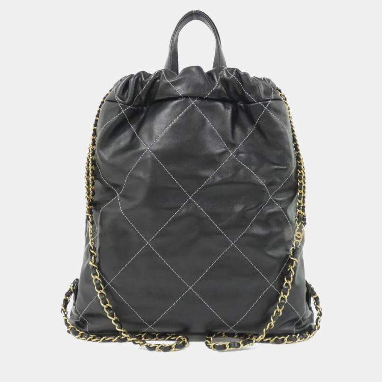 Pre Owned Chanel 22 Black Calfskin Leather Backpack