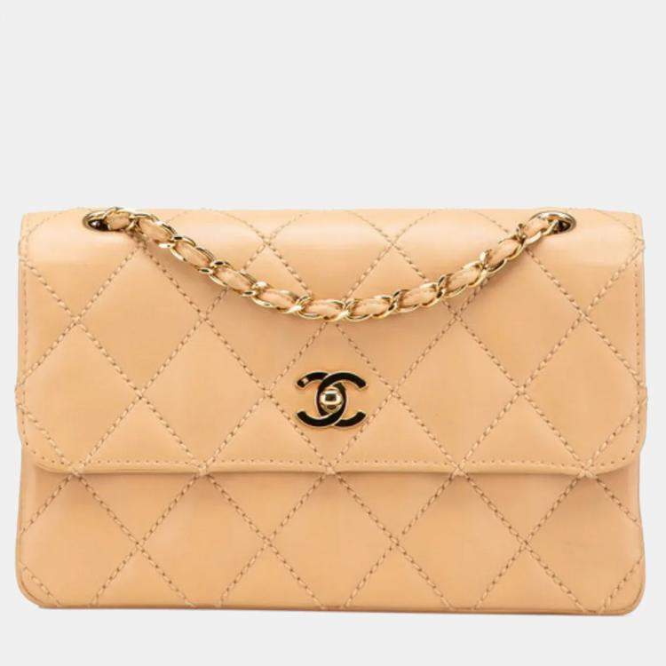 مملوكة مسبقً ا Chanel Wild Stitch Coco Mark Chain Beige Calfskin Leather Shoulder Bag