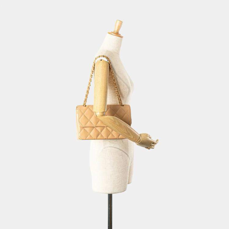 مملوكة مسبقًا Chanel Wild Stitch Coco Mark Chain Beige Calfskin Leather Shoulder Bag