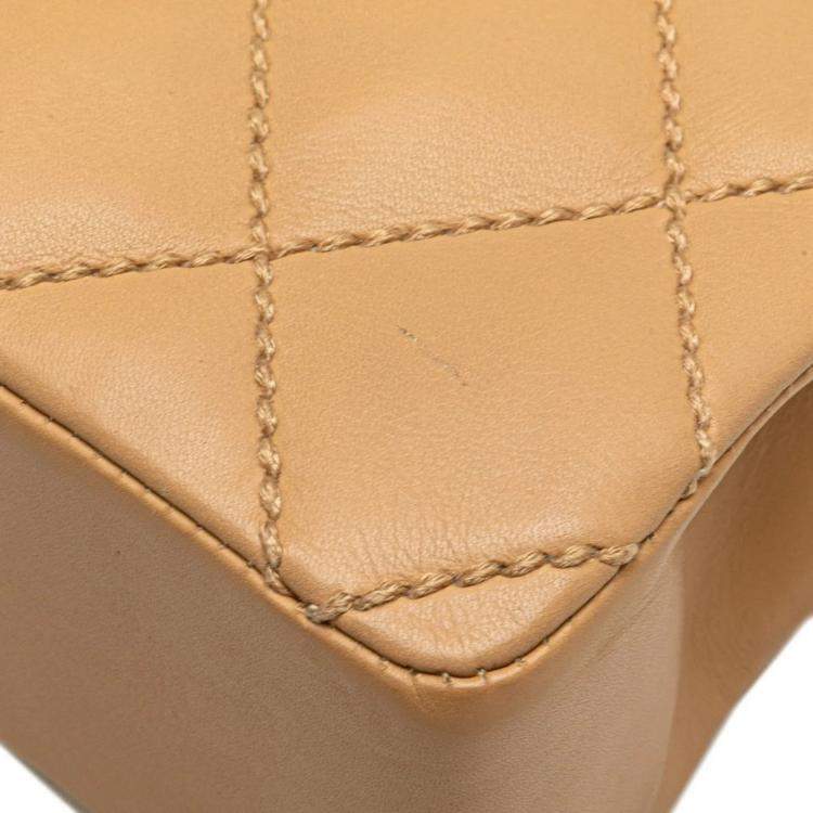 مملوكة مسبقًا Chanel Wild Stitch Coco Mark Chain Beige Calfskin Leather Shoulder Bag