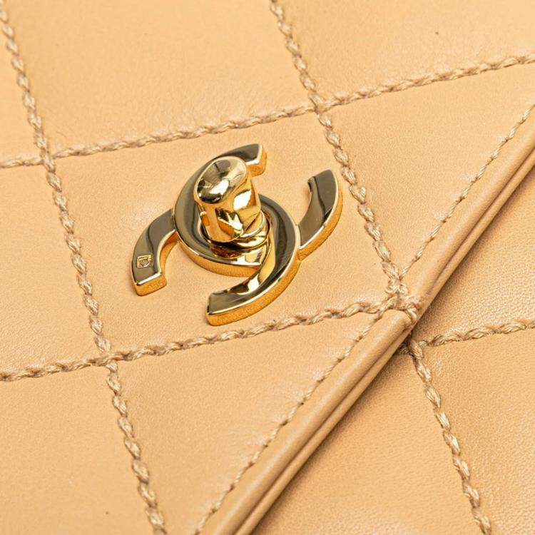 مملوكة مسبقًا Chanel Wild Stitch Coco Mark Chain Beige Calfskin Leather Shoulder Bag