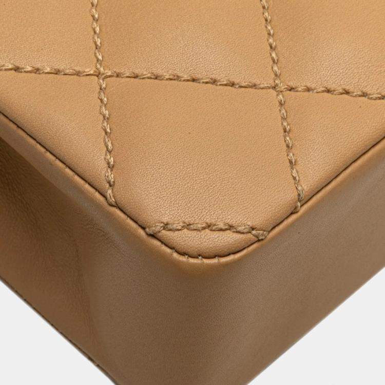 مملوكة مسبقًا Chanel Wild Stitch Coco Mark Chain Beige Calfskin Leather Shoulder Bag