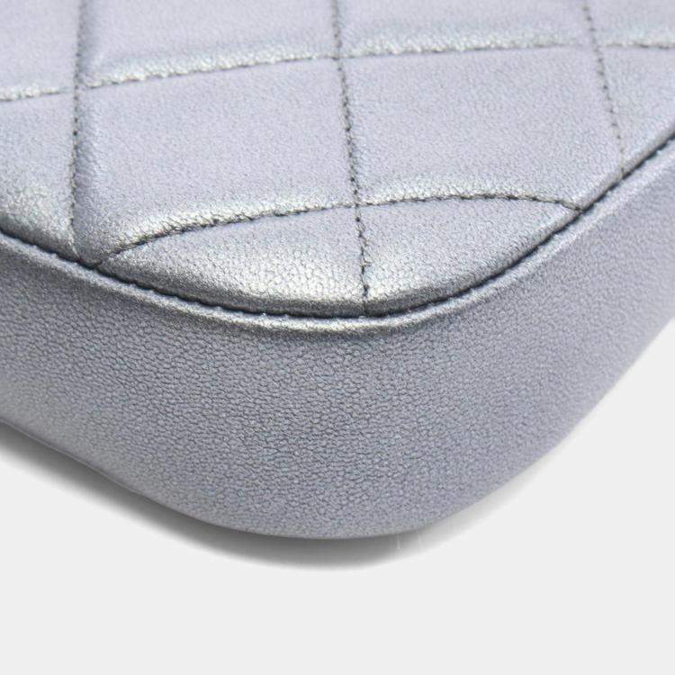 Pre Owned Chanel Matelasse Coco Mark Grey Lambskin Leather Shoulder Bag