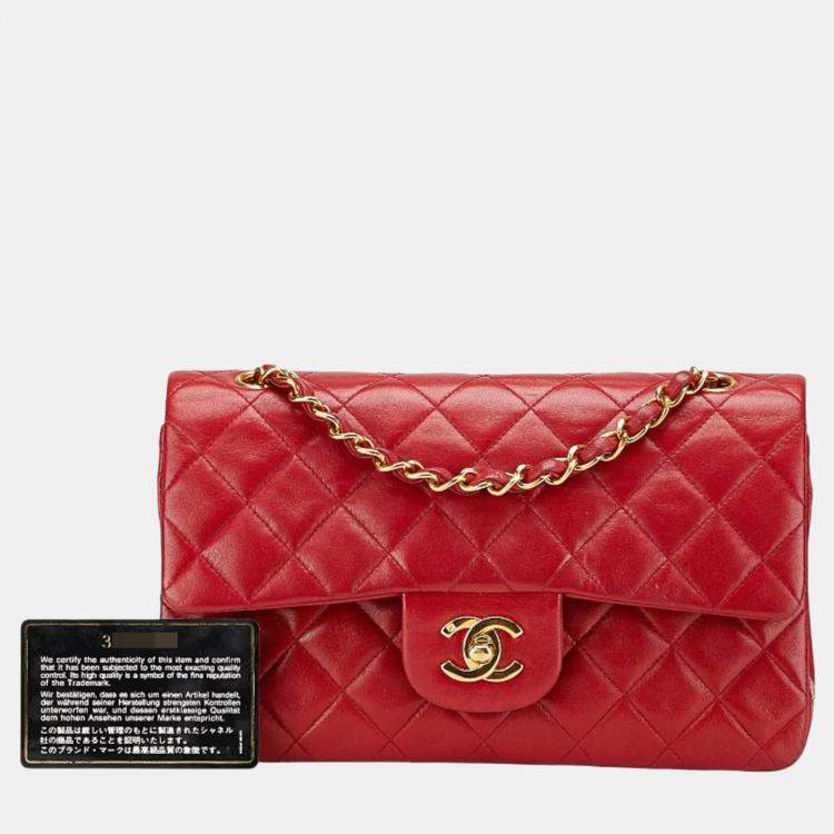 Pre Owned Chanel Matelasse 23 Double Flap Coco Mark Chain Shoulder Bag In Red Lambskin