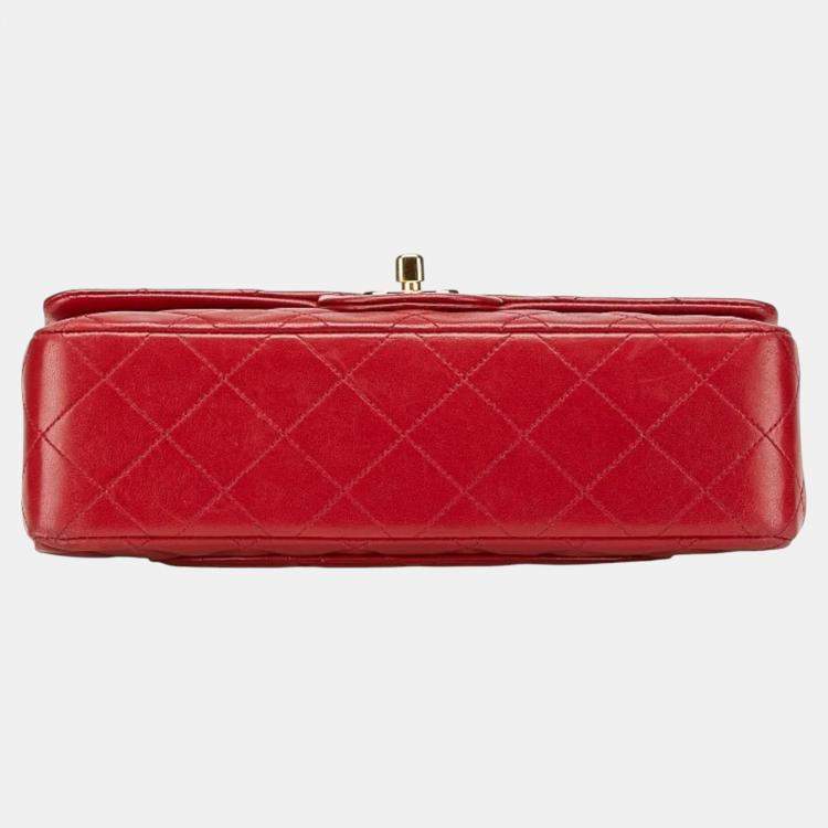 Pre Owned Chanel Matelasse 23 Double Flap Coco Mark Chain Shoulder Bag In Red Lambskin
