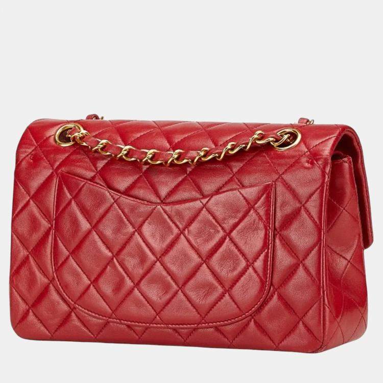 Pre Owned Chanel Matelasse 23 Double Flap Coco Mark Chain Shoulder Bag In Red Lambskin