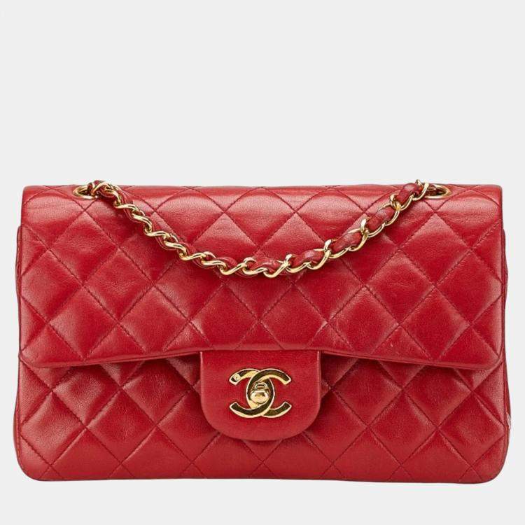 Pre Owned Chanel Matelasse 23 Double Flap Coco Mark Chain Shoulder Bag In Red Lambskin
